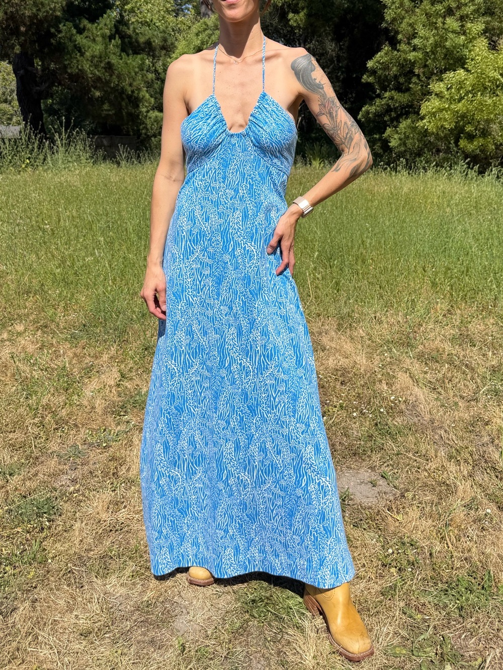 Vintage 1970s Hawaiian halter maxi dress